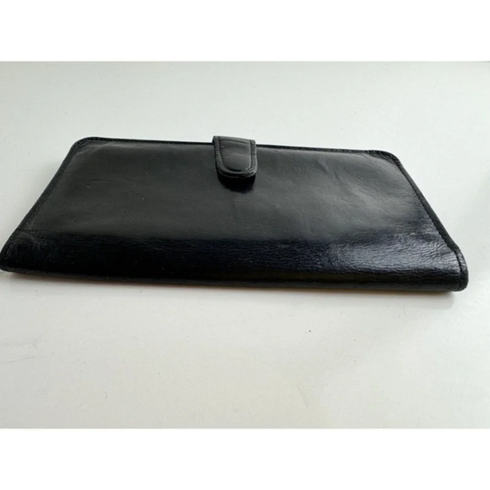 Coach Vintage Black Leather Slim Checkbook Wallet Tab Snap‎ Card Holder Chic 47